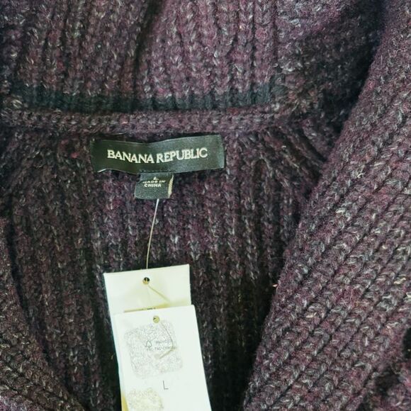 NWT Banana Republic men’s cable knit wool shawl collar cardigan sweater size L - Picture 12 of 13